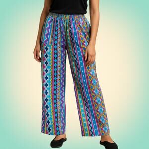 Boho Festival Geometric Print Wide Leg Rayon Pants Rashi Multicolor